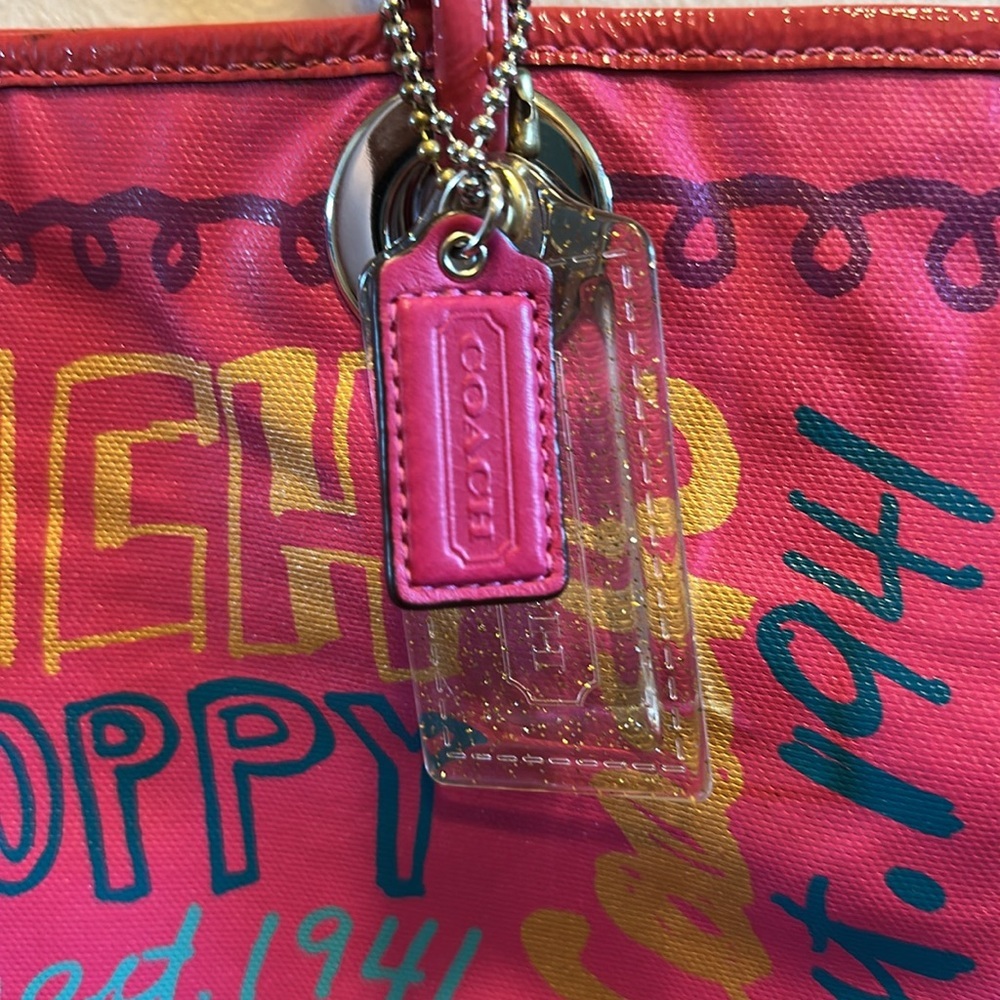Coach Poppy Evie Graffiti Coated Canvas Tote Bag Vintage Rare Hot Pink - Picture 13 of 15